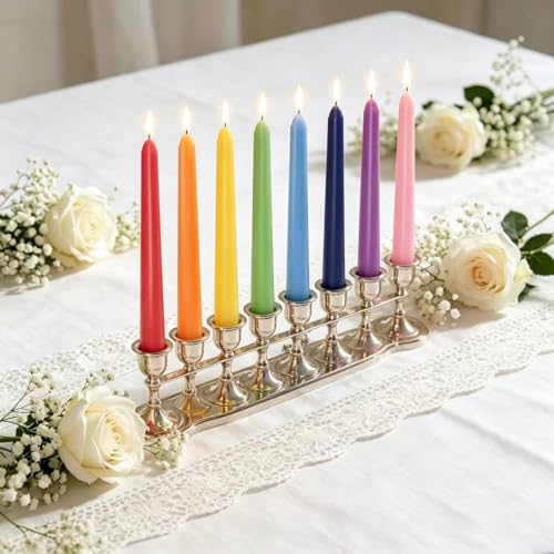 10-Inch Rainbow Taper Candles - 8 Pack, Dripless & Unscented