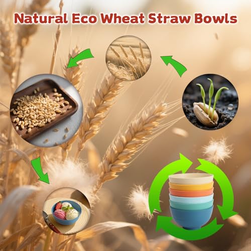 Wrova Set of 6 Wheat Straw Dessert Bowls - 10oz Unbreakable Snack Bowls