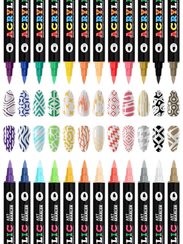 EBANKU 24 Colors Nail Art Pens Double Head Quick-Drying Markers for DIY Nail Design (Variation B)