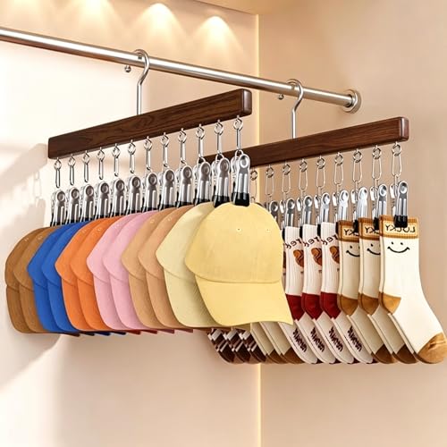 Wooden Pants Hangers with Clips - 2 Pack for Closet Organization
