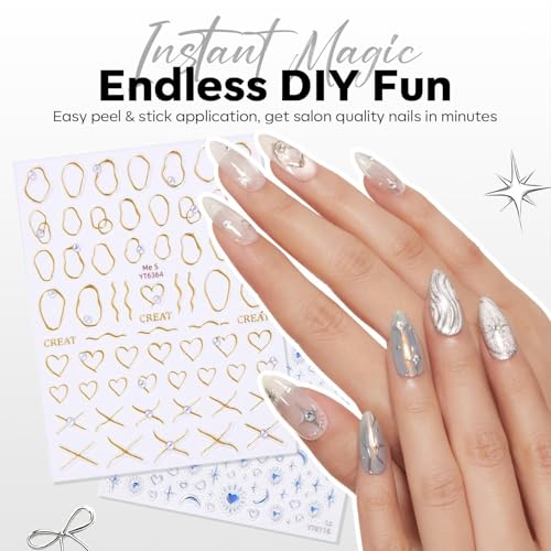 Modelones 3D Nail Stickers - Gold & Laser Heart Designs (5 Pcs)