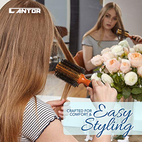 Cantor 2.5 Inch - 12 Row Round Blow Dry Brush with Boar Bristles & Metal Barrel for Short to Medium Hair
