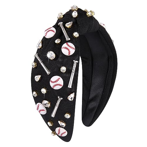 Baseball Knotted Headband for Women - Rhinestone Sport Hairband