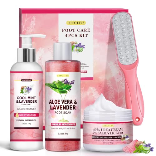 Aloe Lavender Foot Soak Set with Foot File & Urea Cream for Callus & Crack Care