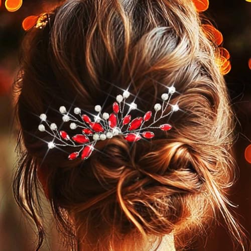 Unicra Red Bridal Crystal Hair Comb Wedding Hair Accessory for Women - Sparkly Rhinestone Headpiece - Handmade