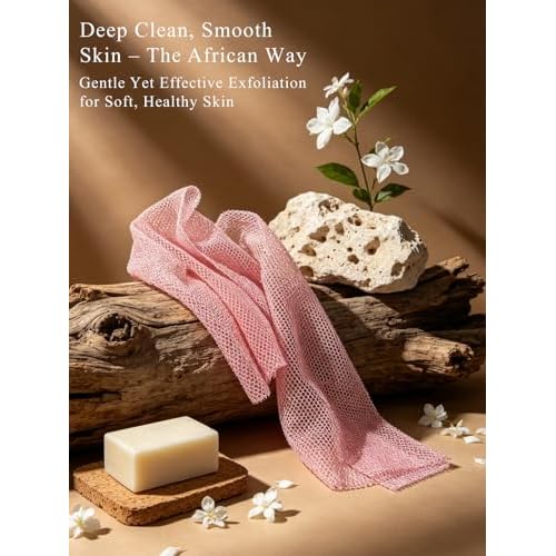SPMKTBOZAI 4 Pack African Net Sponge, Authentic African Exfoliating Net Sponge for Body & Back, Extra Long Stretchable African Wash Cloth Bath Scrubber for Smooth Skin & Daily Shower