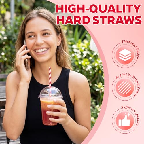 Honeydak 50 Pcs Red and White Stripe Reusable Drinking Straws