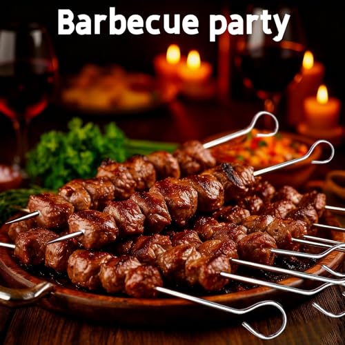 12-Pack Stainless Steel BBQ Skewers – Reusable Kabob Sticks for Grilling