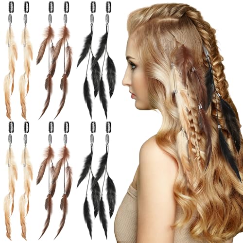 Geyoga 12 Pcs Short Clip-in Hair Feathers - Brown, Black, Dark Coffee