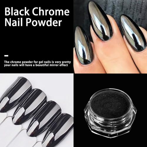 Black Chrome Nail Powder for Gel Polish - Metallic Mirror Effect