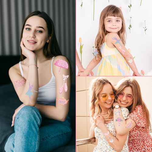 Lovarywow Ballerina Party Temporary Tattoos - 200+ Ballet Dance Stickers for Kids, Decorations & Gifts