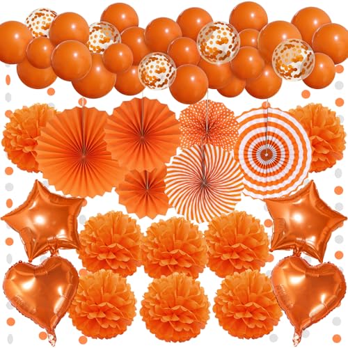 Orange Party Decorations Set - Pompoms, Balloons & Garland