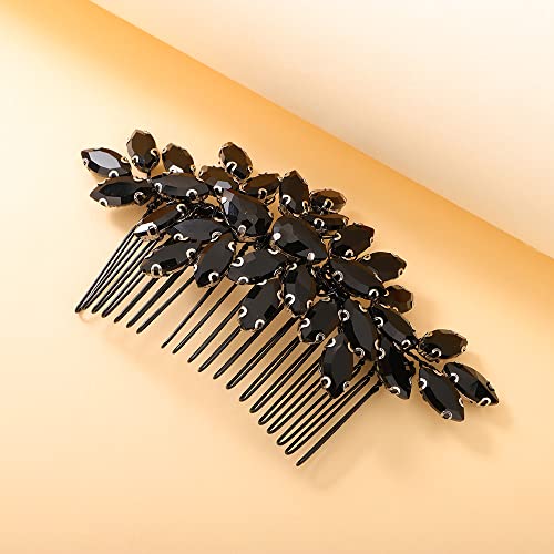Black Rhinestone Crystal Hair Comb for Bridal & Special Occasions - Teyglen