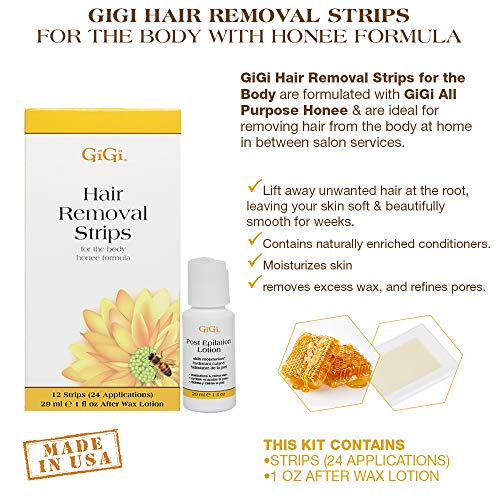 GiGi Hair Removal Wax Strips - Pre-Waxed Body Strips with Honee Formula, 12 Count