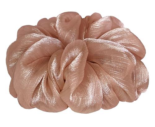 Oversized Sheer Organza Hair Scrunchie - Nude Shimmering Hair Tie