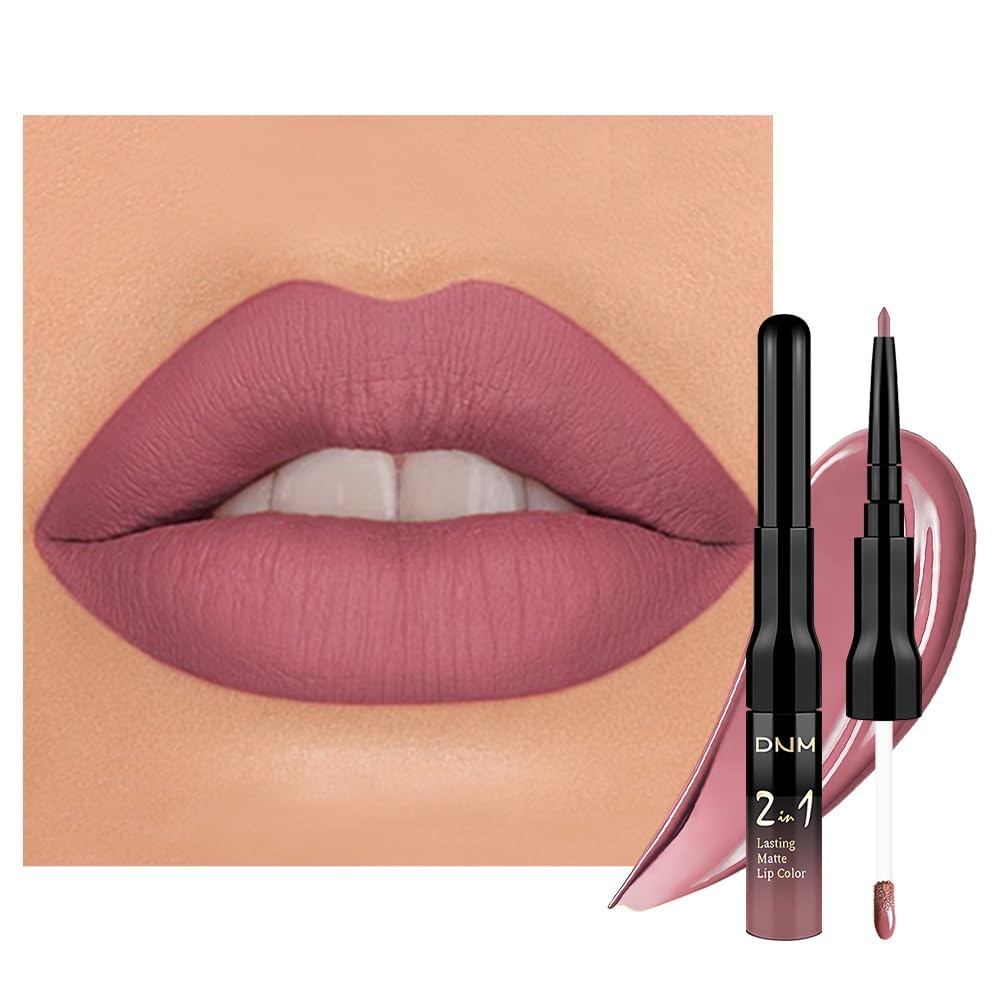 Dark Purple Red Metallic Glitter Lip Liner & Lipstick Combo - Long Lasting Waterproof Liquid Lipstick Set for Women | Iridescent Shine, Non-Stick Cup