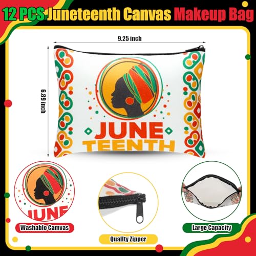 24 Pcs Juneteenth Party Favor Set: 12 Canvas Makeup Bags & 12 Keychains
