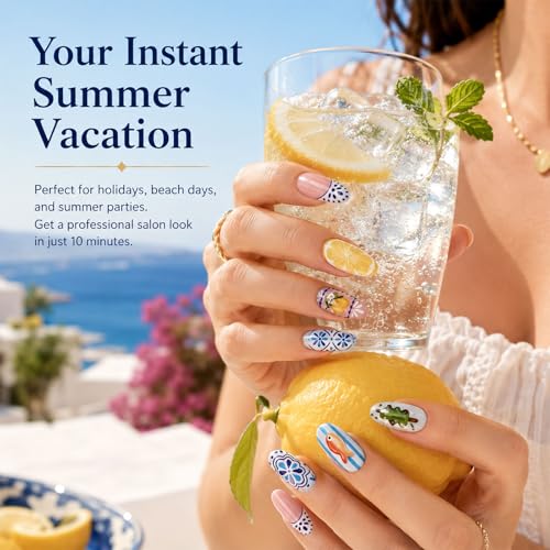 YWCYSP 10 Pcs Hand-Painted Summer Fish & Lemon Press On Nails - M