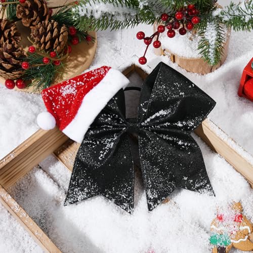 DEEKA Black Glitter Santa Hat Cheer Bow 7" Holiday Hair Accessory for Girls Women