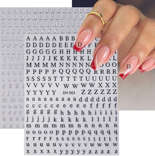 8 Sheets 3D Letter Nail Stickers - Old English Alphabet Decals