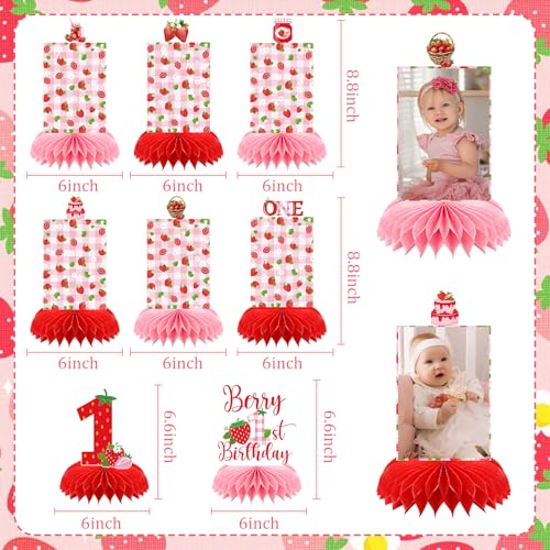 Berry First Birthday Honeycomb Decorations - 8 Pcs Table Topper Set