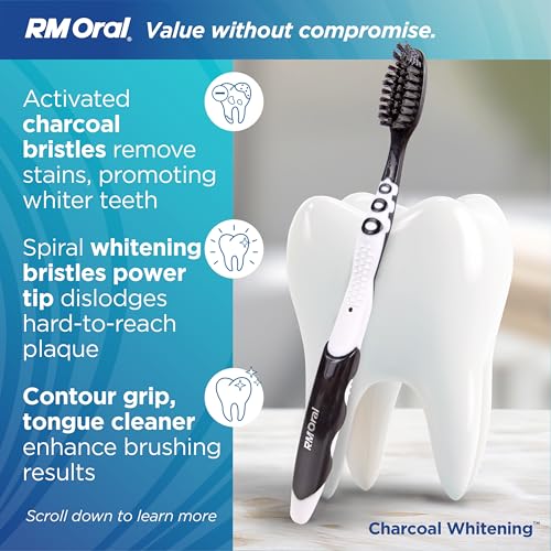 RM Oral Charcoal Whitening Toothbrush - 4 Count Soft Bristles