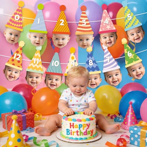 Birthday Hat Banner for Newborn to 12 Months Milestone Party