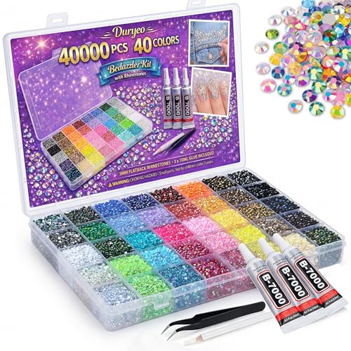 Duryeo Bedazzler Kit - 40000 PCS 3mm Rhinestones in 40 Colors