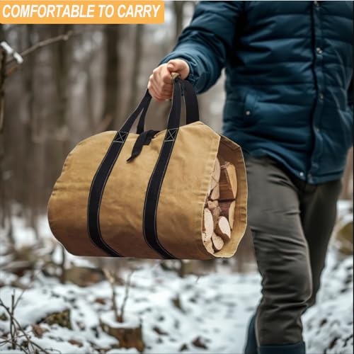 Heavy Duty Canvas Firewood Carrier Bag - Large Log Capacity, Waterproof