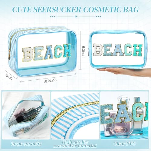 Sanwuta Seersucker Beach Bag 26x16x9cm Blue Large Travel Toiletry Organizer