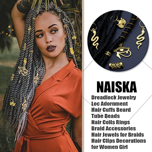 NAISKA Gold Snake Dreadlock Hair Beads & Accessories 20PCS for Braids & Locs