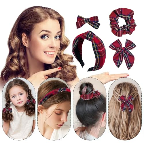 5-Piece Plaid Hair Accessory Set: Knotted Headband, Bows, and Scrunchie