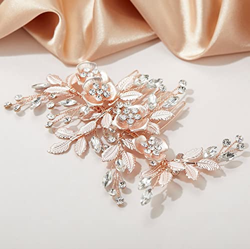Rose Gold Rhinestone Bridal Hair Comb - Handmade Wedding Accessory