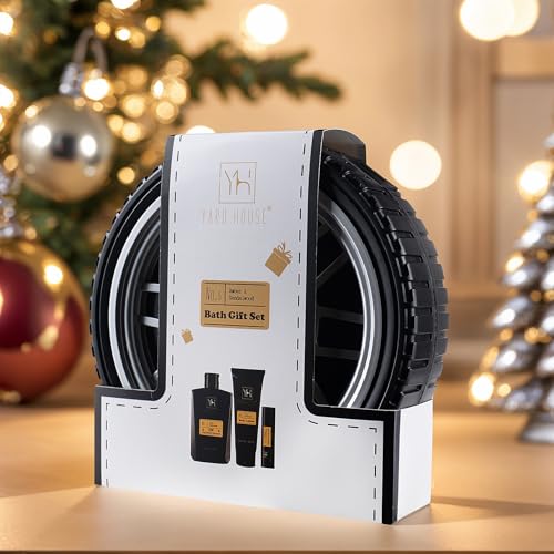Men's Grooming Gift Set with Body Wash, Lotion & Lip Balm in Tire-Shape Travel Case