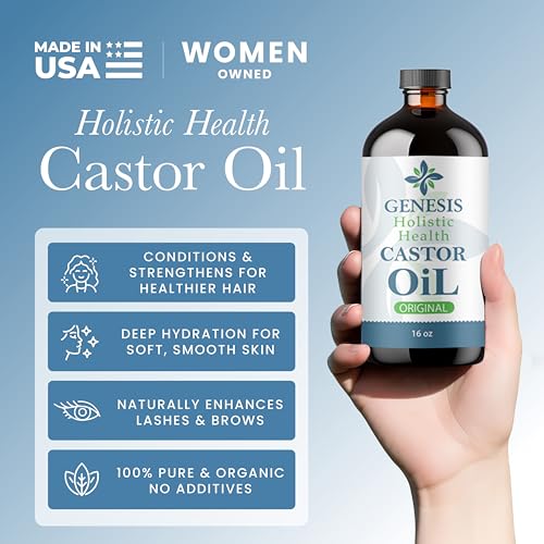 Genesis Holistic Health Organic Castor Oil 16oz Cold Pressed Hexane-Free for Hair & Skin