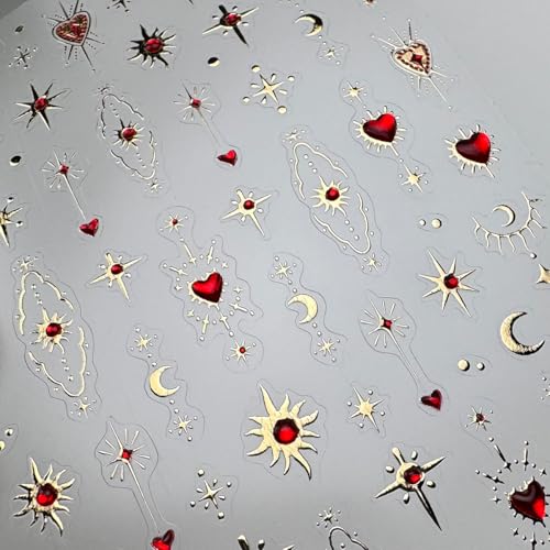 5D Embossed Gold Star & Heart Nail Stickers for Valentine's Day