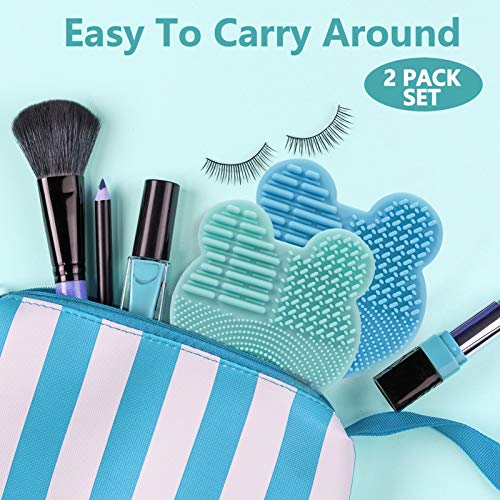 TailaiMei 2 Pack Makeup Brush Cleaning Mat with Color Removal Sponge, Silicone & Scrubbing Pad for Wet & Dry Cleaning