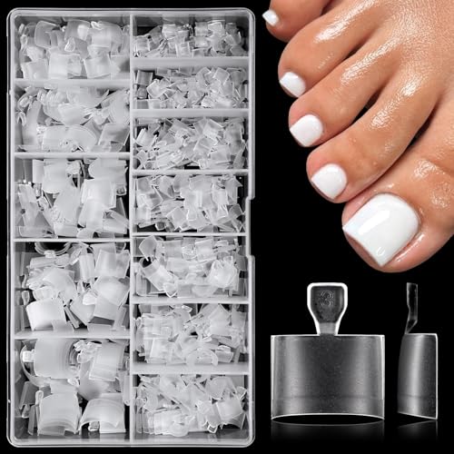 AddFavor Matte Toe Nail Tips - Half Cover Square Soft Gel Fake Toenails, 600pcs Clear