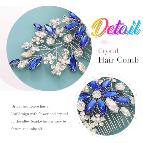Catery Blue Rhinestone Wedding Hair Comb - Floral Bridal Hair Accessory