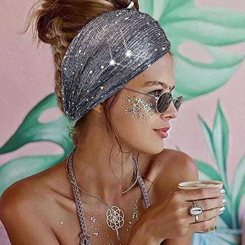 CAKURE Sequin Wide Headband Set - Black, Red & Blue Bling Hair Wraps for Women