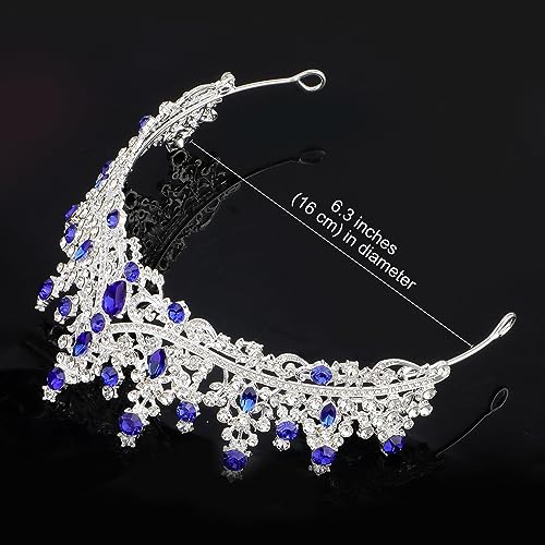 COCIDE Silver Blue Crystal Tiara - Rhinestone Crown for Brides & Girls
