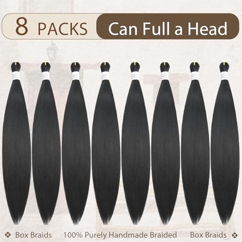 YEXIU 1B 30 Inch Pre-Stretched Yaki Straight Braiding Hair Pack of 8