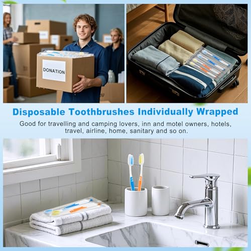 100 PCS Disposable Toothbrushes, Individually Wrapped Medium Soft Bristles