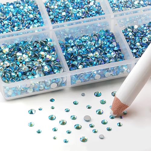 Beadsland Aquamarine AB Flatback Rhinestones 7200pcs - 6 Sizes Nail Art & Craft Gems