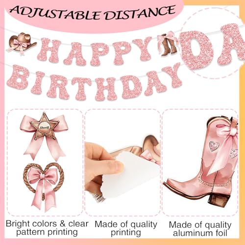 Yunlly Pink Bow Cowgirl Birthday Party Decorations Set