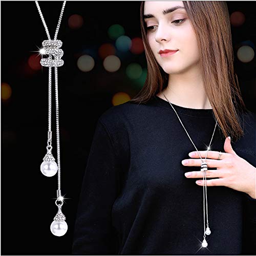 Elegant Pearl Pendant Necklace for Women Long Chain Jewelry Adjustable Statement