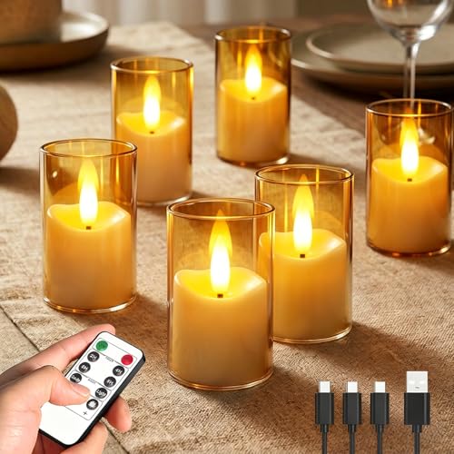 Rechargeable Flameless Tea Lights with Remote & Timer - Set of 6 Amber
