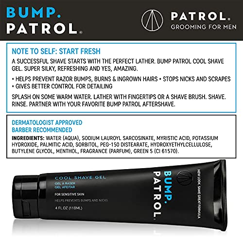 Bump Patrol Cool Shave Gel 4 Oz - Sensitive, Clear, Menthol, Prevents Razor Bumps