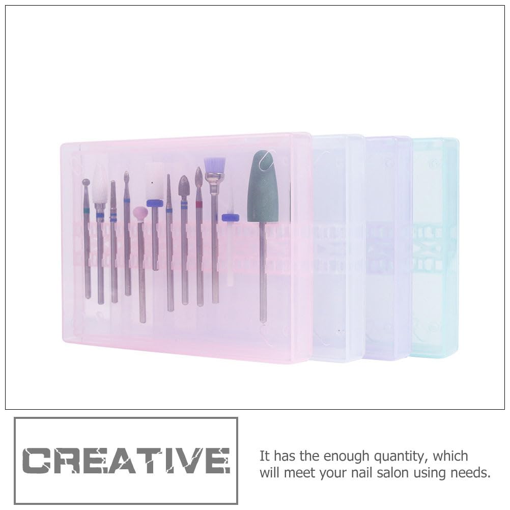 FOMIYES Nail Drill Bits Cases Nail Drill Box Manicure Case: 4pcs 14 Grids Nails Drill Bits Storage Box Nail Polishing Heads Display Container Holder for Grinding Heads Drill Storage Box