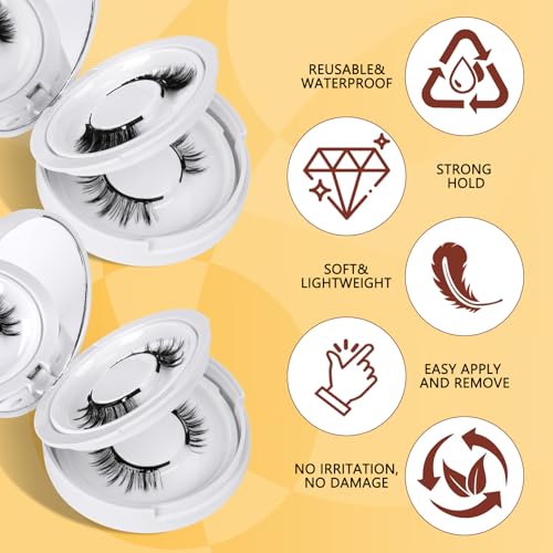 QUEWEL Magnetic Eyelashes Kit - 4 Pairs with Applicator, No Glue Needed